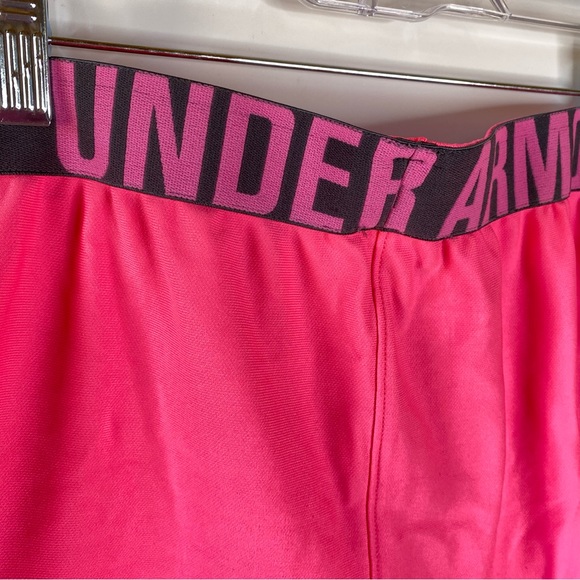 Under Armour Girls Running Shorts Youth L Pink Black Folderover Waist Loose Fit - Picture 5 of 13